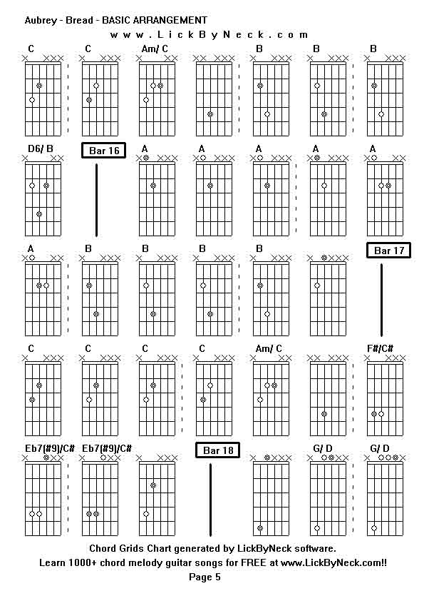 Chord Grids Chart of chord melody fingerstyle guitar song-Aubrey - Bread - BASIC ARRANGEMENT,generated by LickByNeck software.